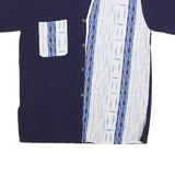 Mens Navy Blue & White Printed Cotton Blend Shirt M Short Sleeve Button Collar