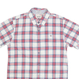 TOMMY HILFIGER Mens White & Red Checked Short Sleeve Shirt S Casual Cotton Blend