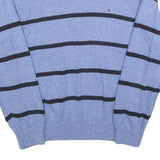 TOMMY HILFIGER Mens Blue & Black Patterned Jumper Crew Neck Basic Knit L Cotton