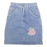 GOLDIE Womens Blue Denim Floral Embroidered Mini Skirt Cotton Blend XS