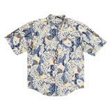 THE DESIGN CREW Mens Blue & Cream Tropical Print Cotton Short Sleeve Shirt L