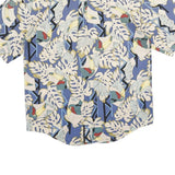THE DESIGN CREW Mens Blue & Cream Tropical Print Cotton Short Sleeve Shirt L