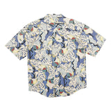 THE DESIGN CREW Mens Blue & Cream Tropical Print Cotton Short Sleeve Shirt L