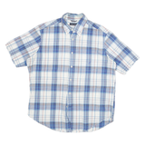 NAUTICA Mens Blue White Check Cotton Blend Shirt L Casual Short Sleeve Button