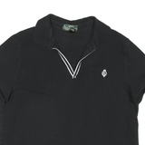 LAUREN RALPH LAUREN Mens Black Cotton Blend Polo Shirt XL V-Neck Embroidered