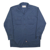DICKIES Mens Blue Cotton Work Shirt M Classic Long Sleeve Button Pockets