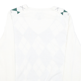 TOMMY HILFIGER Mens White & Green Patterned V Neck Jumper M Classic Cotton Blend