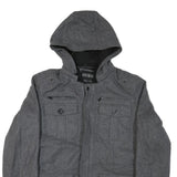 GUESS Mens Grey Hooded Jacket S Cotton Blend Zip Pocketed Casual Style