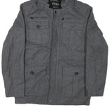 GUESS Mens Grey Hooded Jacket S Cotton Blend Zip Pocketed Casual Style