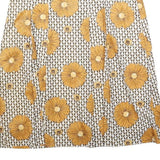 Womens White & Yellow Floral A-Line Midi Polyester Blend Skirt M Vintage Style