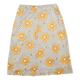 Womens White & Yellow Floral A-Line Midi Polyester Blend Skirt M Vintage Style