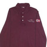 NAPAPIJRI Mens Maroon Long Sleeve Logo Embroidered Polo Shirt M Cotton Blend