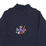 DEVILLE Womens Navy Blue Sweatshirt XL Embroidered Bear Zipper Pockets Pullover