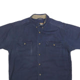 FORECAST Mens Navy Blue Cotton Blend Short Sleeve Shirt L Button Front Casual