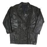 Womens Black Faux Leather Button Jacket XL Woven Leaf Pattern Button Closure
