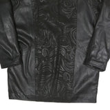 Womens Black Faux Leather Button Jacket XL Woven Leaf Pattern Button Closure