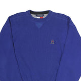TOMMY HILFIGER Mens Blue Patterned Jumper Crew Neck Basic Knit XL Classic Cotton