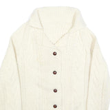 Womens Cream Chunky Knit Button Up Cable Knit Jumper L Cozy Fashion