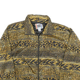 EVR Womens Black & Gold Printed Nylon Bomber Jacket L Zip Closure Relaxed Fit