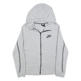 NIKE Womens Grey Hoodie L Cotton Blend Full Zip Grey Hoodie with Logo Tape