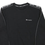 CHAMPION Mens Black Crew Neck XS Logo Tape Sweatshirt Polyester Blend