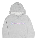 CHAMPION Womens Grey Hoodie S Cotton Blend Pullover Striped Cuffs