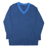 TOMMY HILFIGER Womens Blue & Black Patterned Jumper V-Neck Basic Knit L
