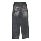 Womens Regular Fit Cotton Blend Denim Grey Jeans W28 L31 Floral Back Pockets Zip