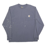 CARHARTT Mens Blue Long Sleeve Crew Neck Pocket T-Shirt M Cotton Blend Workwear