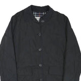 BURBERRY Womens Black Outdoor Jacket M Polyester Blend Diamond Pattern Button