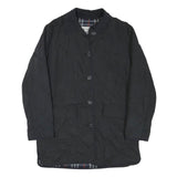 BURBERRY Womens Black Outdoor Jacket M Polyester Blend Diamond Pattern Button