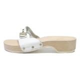 SCHOLL Womens Leather White Clog Slide Sandals UK 5 Comfortable Summer Footwear