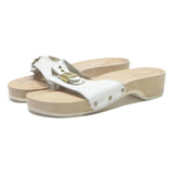 SCHOLL Womens Leather White Clog Slide Sandals UK 5 Comfortable Summer Footwear