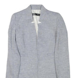 ZARA Womens Grey Linen Blend Button Jacket S Tailored Classic Plain Lightweight