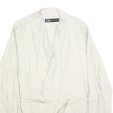 ZARA Womens White Jacket L Polyester Blend Drawstring Plain Stylish Lightweight
