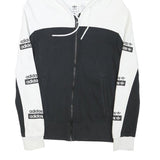 ADIDAS Womens Black & White Zip Up Hoodie UK 6 Cotton Blend Logo Tape Sleeve