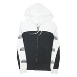 ADIDAS Womens Black & White Zip Up Hoodie UK 6 Cotton Blend Logo Tape Sleeve