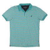 NAUTICA Womens Green & White Striped Short Sleeve Polo Shirt S Slim Fit