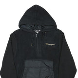 CHAMPION Mens Black Polyester Blend Quarter Zip Hoodie M Sherpa Style Pocket