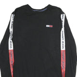 TOMMY JEANS Mens Black Crew Neck Long Sleeve T-Shirt S Logo Stripe