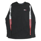 TOMMY JEANS Mens Black Crew Neck Long Sleeve T-Shirt S Logo Stripe