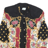 LADY CAROL Womens Black & Burgundy Floral Printed Button Shirt M Elegant Cotton