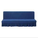 Anyseat Dark Blue Armless Futon Slipcover – Stretch Sofa Bed Protector with Ruffle Skirt