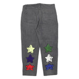 REAKINESSE Womens Regular Fit Grey Denim Zip Jeans W36 L26 Star Patchwork