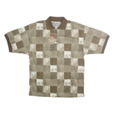 BLUE JEANS Mens Beige & Brown Checked Short Sleeve Polo Shirt L Casual Summer