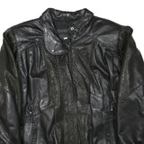 Womens Black Leather Jacket M Patterned Zip Closure Casual Cool