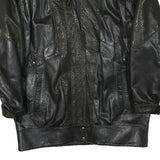 Womens Black Leather Jacket M Patterned Zip Closure Casual Cool