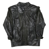 Womens Black Leather Jacket M Patterned Zip Closure Casual Cool