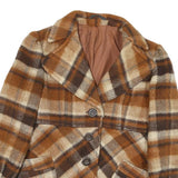 Womens Brown Beige Check Button Cotton Blend Jacket M Casual Stylish Outerwear