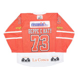 Mens Red & White Hockey Jersey XL Long Sleeve V-Neck Drawstring Graphic Signed